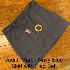 Judith March Dark Blue Skirt with Flag Detail